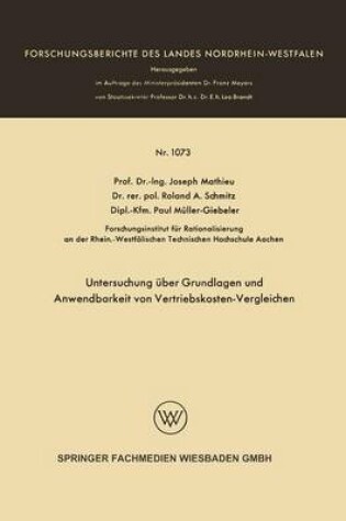 Cover of Untersuchung über Grundlagen und Anwendbarkeit von Vertriebskosten-Vergleichen