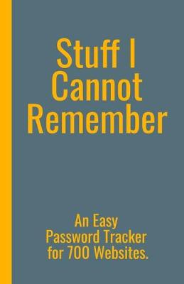 Book cover for Stuff I Cannot Remember. An Easy Password Tracker for 700 Websites.