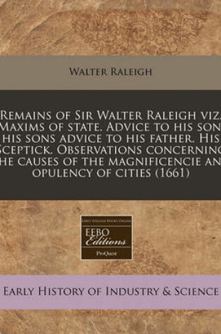 Cover of Remains of Sir Walter Raleigh Viz. Maxims of State. Advice to His Son