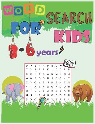 Book cover for word search puzzle for kids 3-6 years