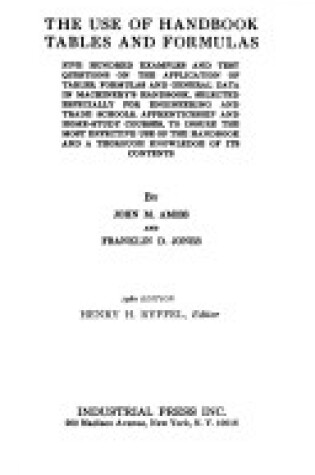 Cover of Use of Handbook Tables and Formulas