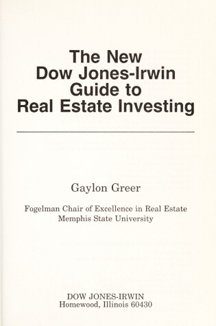 Cover of The New Dow Jones-Irwin Guide to Real Estate Investing