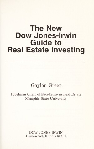 Book cover for The New Dow Jones-Irwin Guide to Real Estate Investing