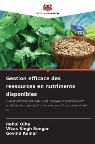 Cover of Gestion efficace des ressources en nutriments disponibles