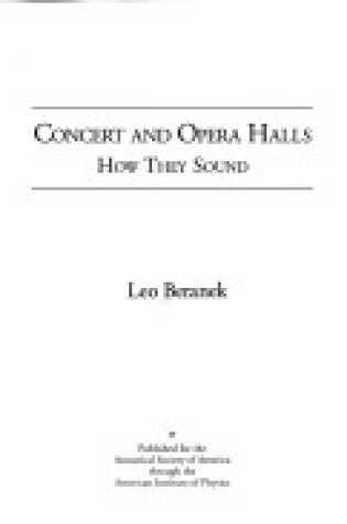 Cover of Concert and Opera Halls