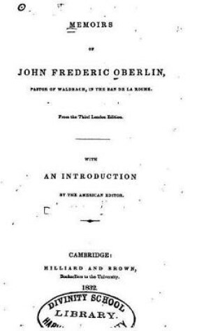 Cover of Memoirs of John Frederic Oberlin, Pastor of Waldbach, in the Ban de la Roche