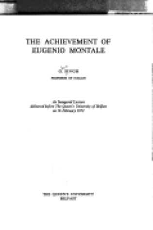 Cover of Achievement of Eugenio Montale