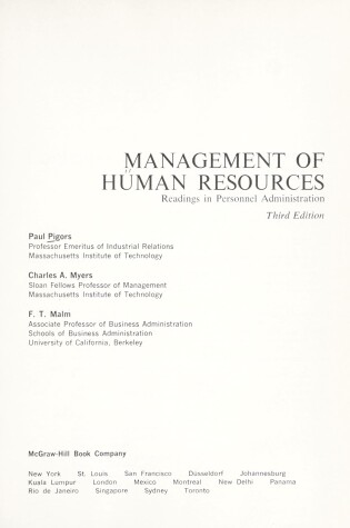 Cover of Management of Human Resources