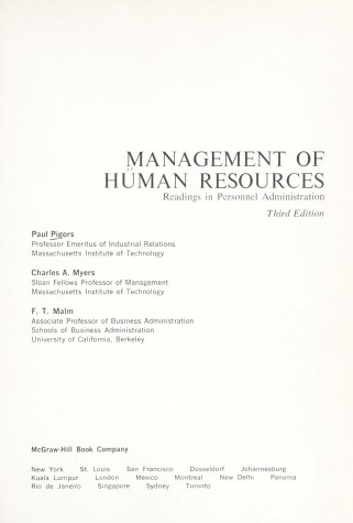 Book cover for Management of Human Resources