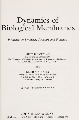 Cover of Dynamics of Biological Membranes