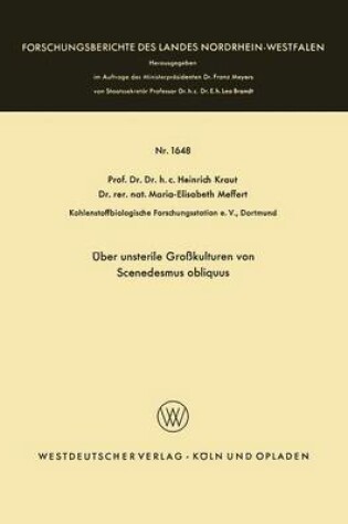 Cover of UEber Unsterile Grosskulturen Von Scenedesmus Obliquus