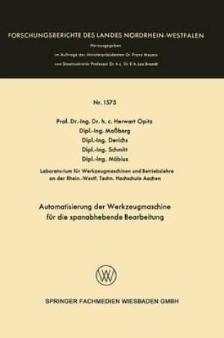 Cover of Automatisierung Der Werkzeugmaschine Fur Die Spanabhebende Bearbeitung