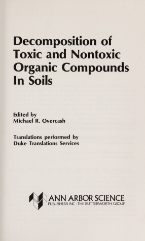 Book cover for Decomposition of Toxic and Nontoxic Organic Compounds in Soils