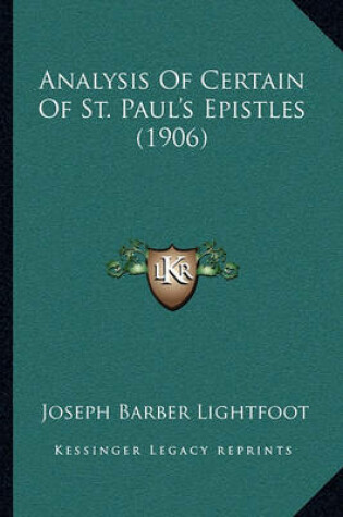 Cover of Analysis of Certain of St. Paul's Epistles (1906)