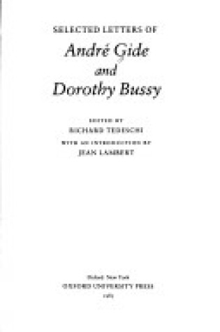 Cover of Selected Letters of Andre Gide and Dorothy Bussy