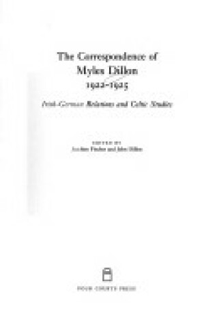 Cover of The Correspondence of Myles Dillon, 1922-25