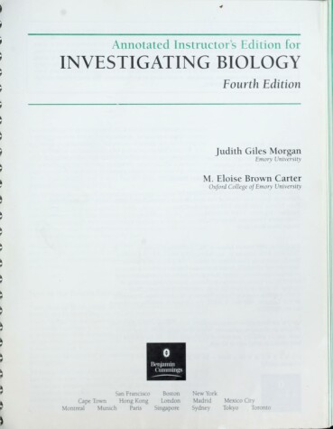 Book cover for Investigating Biology, Annotated Instructors Edition, Fourth Edition