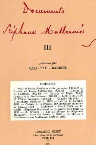 Cover of Documents Stephane Mallarme III