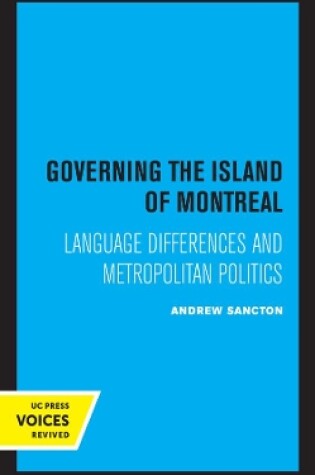 Cover of Governing the Island of Montreal
