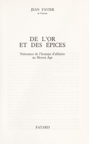 Book cover for de l'Or Et Des Aepices