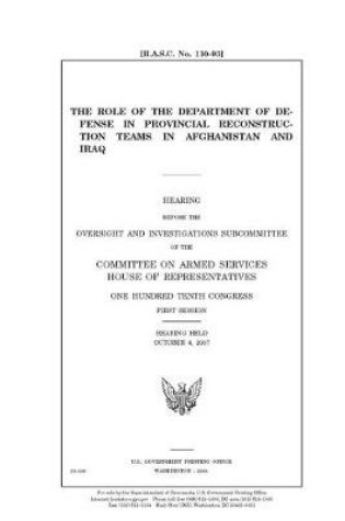 Cover of The role of the Department of Defense in provincial reconstruction teams in Afghanistan and Iraq