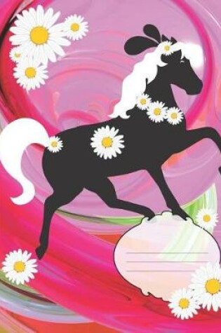 Cover of Cute Black Pony White Mane Pink Swirl & Daisies Composition Wide-ruled blank line School Notebook