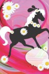 Book cover for Cute Black Pony White Mane Pink Swirl & Daisies Composition Wide-ruled blank line School Notebook