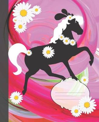 Cover of Cute Black Pony White Mane Pink Swirl & Daisies Composition Wide-ruled blank line School Notebook