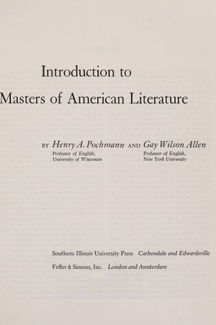 Cover of Introduction to Masters of American Literature