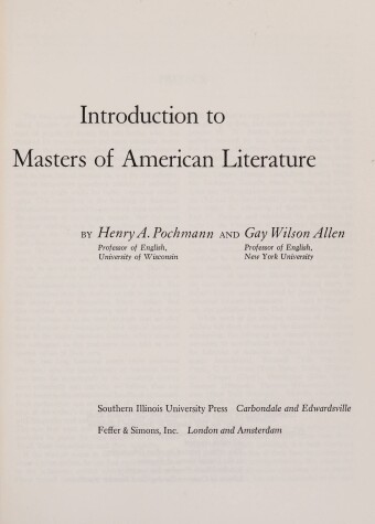 Book cover for Introduction to Masters of American Literature