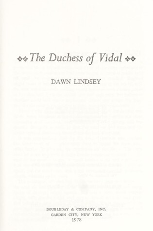 Cover of The Duchess of Vidal