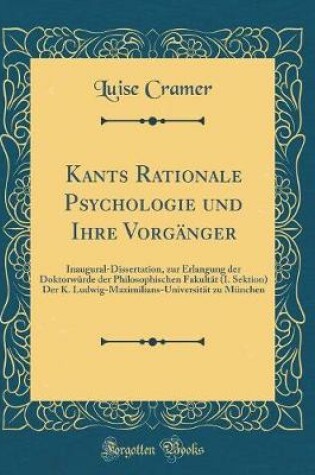 Cover of Kants Rationale Psychologie Und Ihre Vorgänger