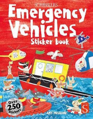 Book cover for Scribblers Fun Activity Emergency Vehicles Sticker Book