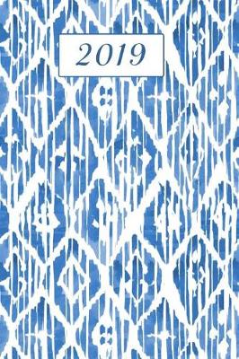 Book cover for 2019 Daily Planner Blue Ikat Design 384 Pages