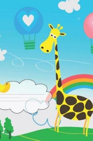 Cover of Cute Rainbow Hot Air Balloons & Giraffe Kids Composition Wide-ruled blank line School Notebook