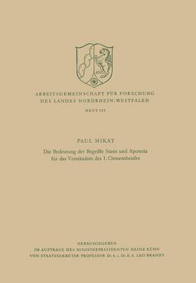 Cover of Die Bedeutung Der Begriffe Stasis Und Aponoia Fur Das Verstandnis Des 1. Clemensbriefes