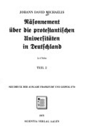 Cover of Rassonnement Uber Die Protestantischen Universitaten in Deutschland