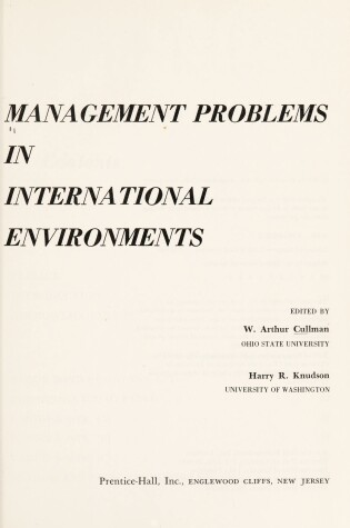 Cover of Management Problems in International Environments