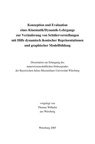 Cover of Konzeption Und Evaluation Eines Kinematik/Dynamik-Lehrgangs Zur Veranderung Von Schulervorstellungen Mit Hilfe Dynamisch Ikonischer Reprasentationen Und Graphischer Modellbildung