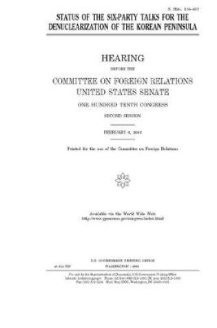 Cover of Status of the six-party talks for the denuclearization of the Korean peninsula