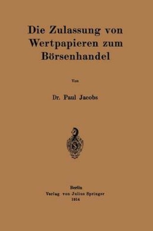 Cover of Die Zulassung von Wertpapieren zum Börsenhandel