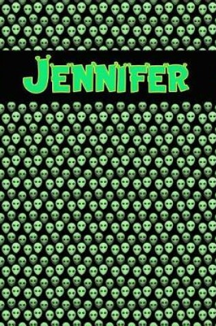 Cover of 120 Page Handwriting Practice Book with Green Alien Cover Jennifer