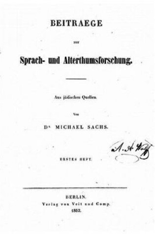 Cover of Beiträge zur Sprach- und Altertumsforschung