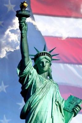 Book cover for Journal Lady Liberty USA Flag Sky Clouds Background Statue of Liberty