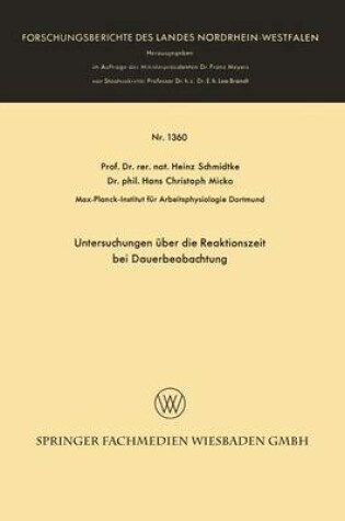 Cover of Untersuchungen über die Reaktionszeit bei Dauerbeobachtung