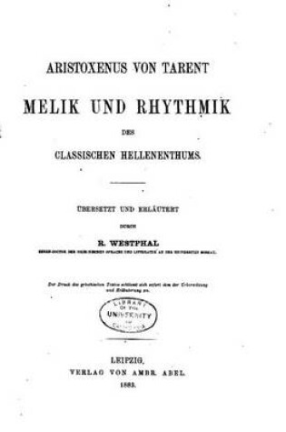 Cover of Aristoxenus von Tarent