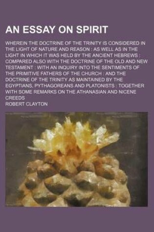 Cover of An Essay on Spirit; Wherein the Doctrine of the Trinity Is Considered in the Light of Nature and Reason as Well as in the Light in Which It Was Held by the Ancient Hebrews Compared Also with the Doctrine of the Old and New Testament with an Inquiry Into T