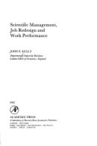 Cover of Scientific Management, Job Redesign and Work Performance