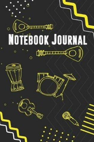 Cover of Notebook or Journal for Musicians With Cool Design on Each Pages. Cover With Yellow Music Instruments. Musicians Notebook. Manuscript Paper for Notes, Lyrics and Music.
