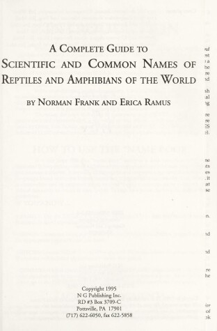 Cover of A Complete Guide to Scientific and Common Names of Reptiles and Amphibians of the World